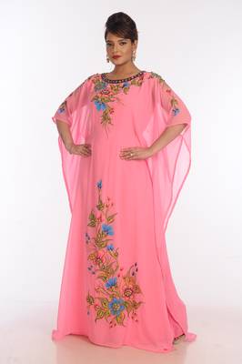 Baby Pink Georgette Embroidered Zari Work Islamic Kaftans 5