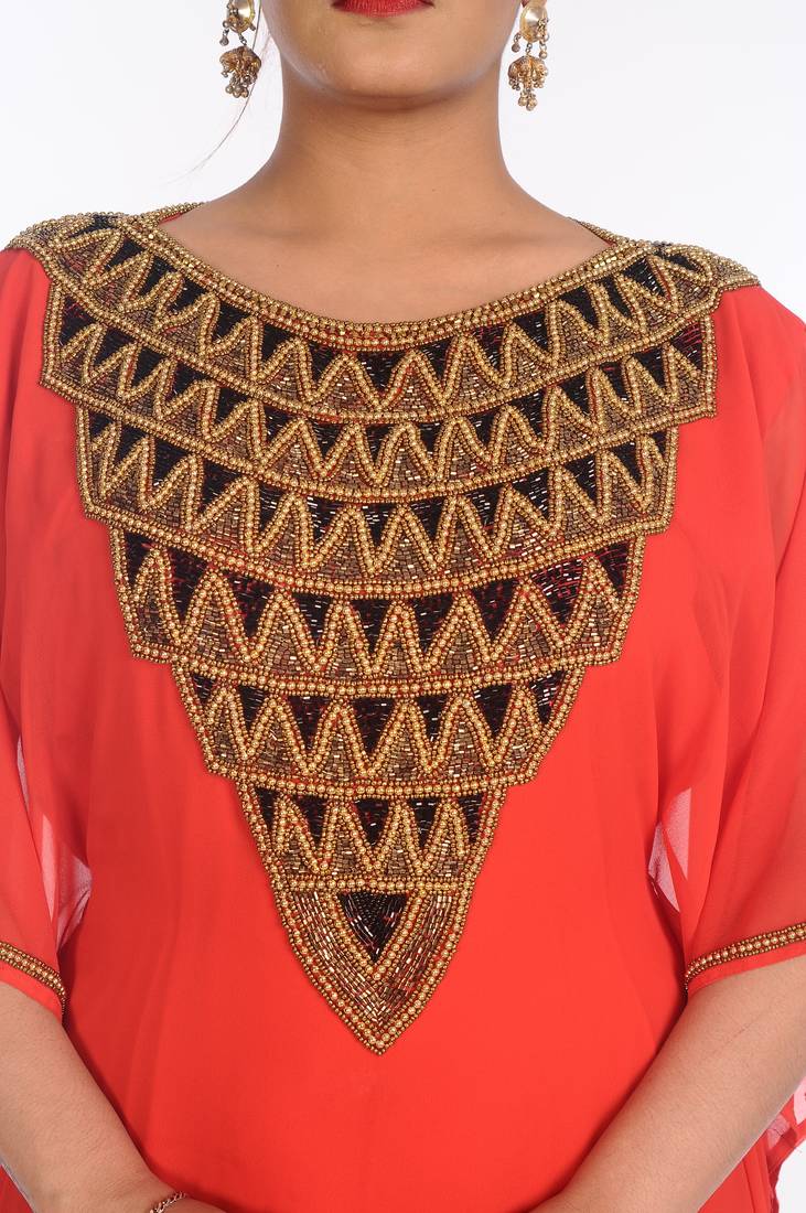 Pink Georgette Embroidered Zari Work Islamic Kaftans