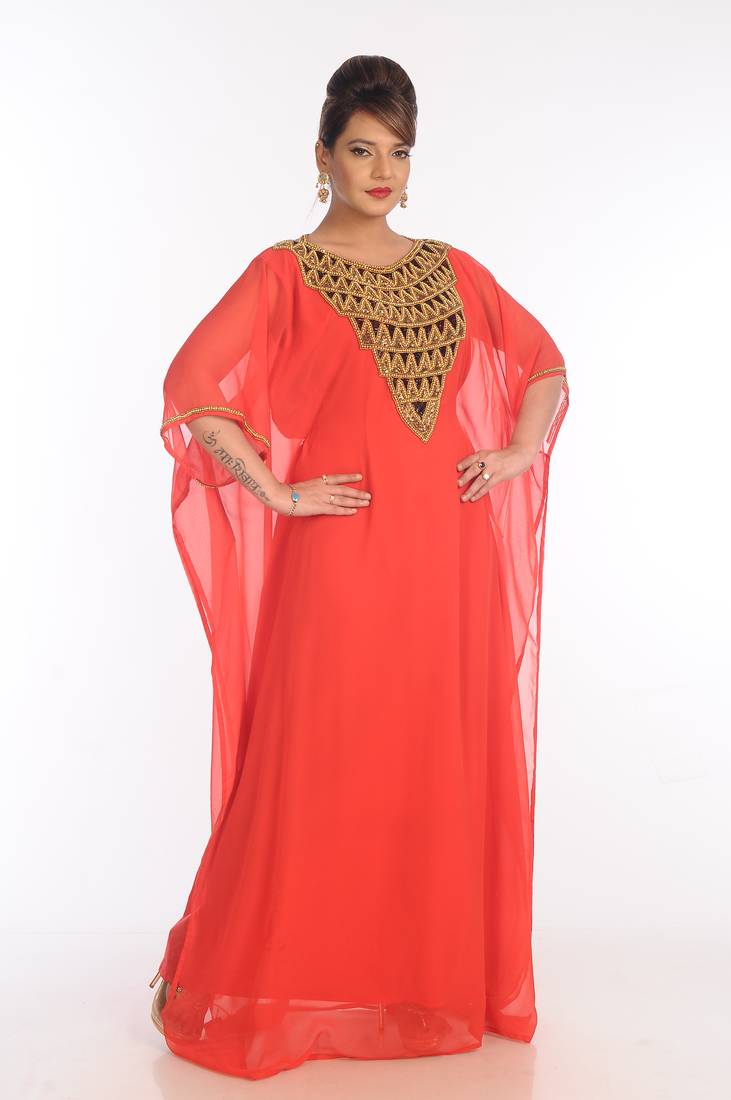 Pink Georgette Embroidered Zari Work Islamic Kaftans
