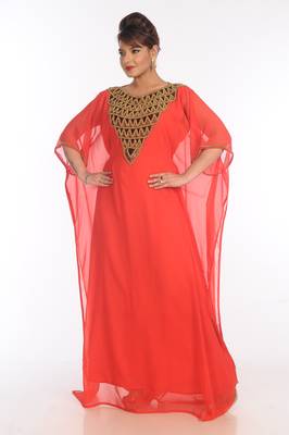 Pink Georgette Embroidered Zari Work Islamic Kaftans 4