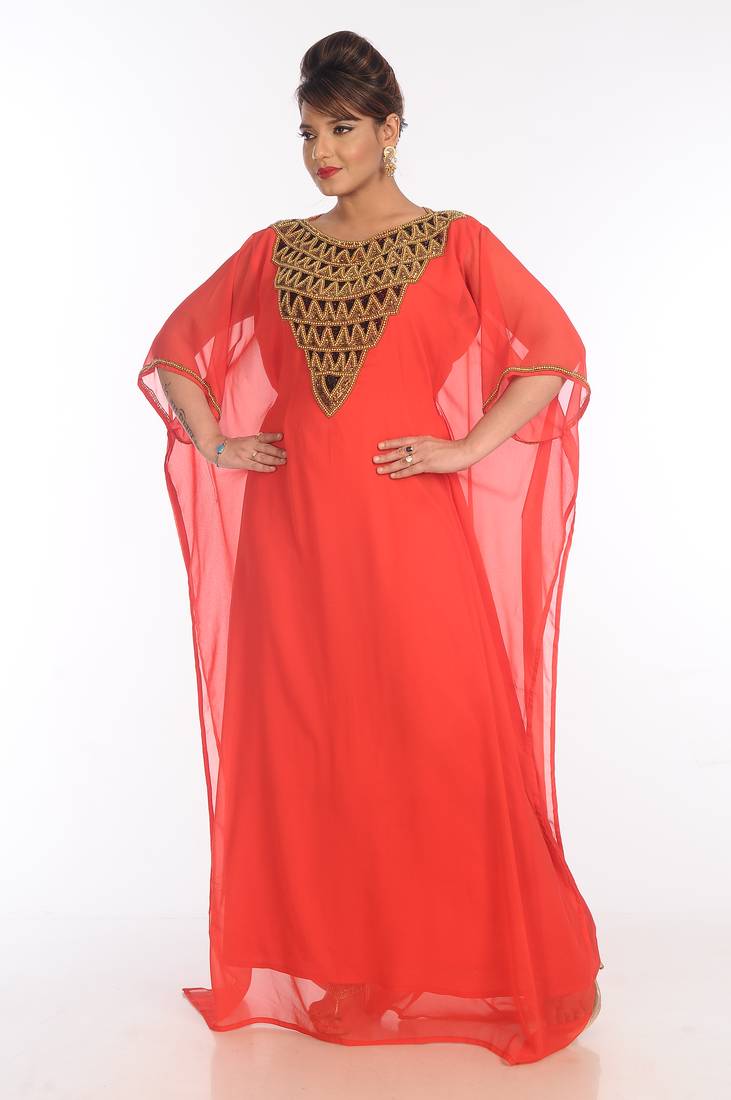 Pink Georgette Embroidered Zari Work Islamic Kaftans