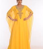 Yellow Georgette Embroidered Zari Work Islamic Kaftans