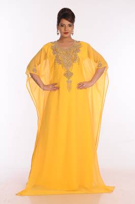 Yellow Georgette Embroidered Zari Work Islamic Kaftans 1