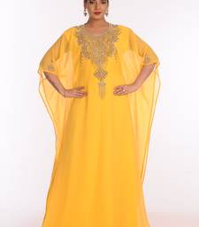 Yellow Georgette Embroidered Zari Work Islamic Kaftans