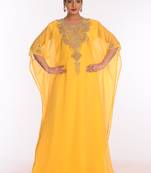 Yellow Georgette Embroidered Zari Work Islamic Kaftans