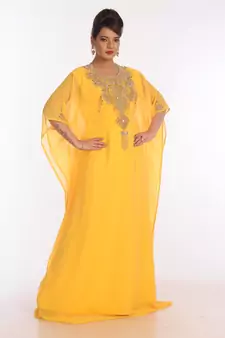 Yellow Georgette Embroidered Zari Work Islamic Kaftans