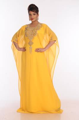 Yellow Georgette Embroidered Zari Work Islamic Kaftans 5