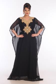 Black Georgette Embroidered Zari Work Islamic Kaftans