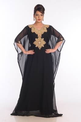 Black Georgette Embroidered Zari Work Islamic Kaftans 1