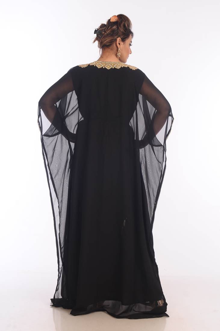 Black Georgette Embroidered Zari Work Islamic Kaftans
