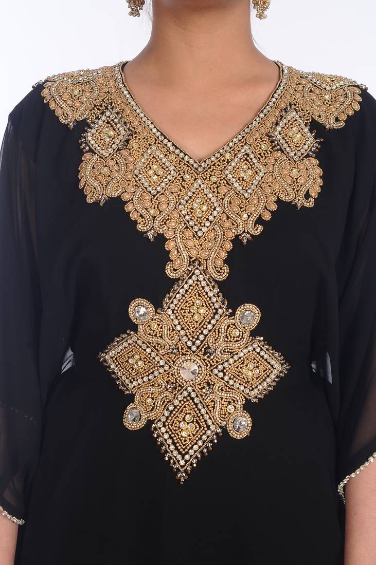 Black Georgette Embroidered Zari Work Islamic Kaftans
