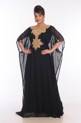 Black Georgette Embroidered Zari Work Islamic Kaftans 5