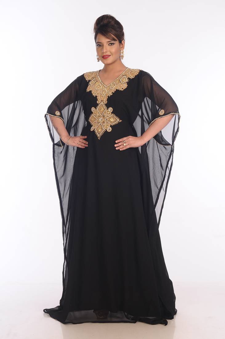 Black Georgette Embroidered Zari Work Islamic Kaftans