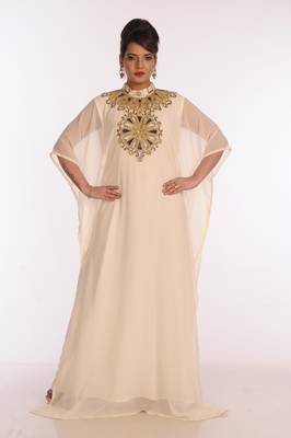 Cream Georgette Embroidered Zari Work Islamic Kaftans 1