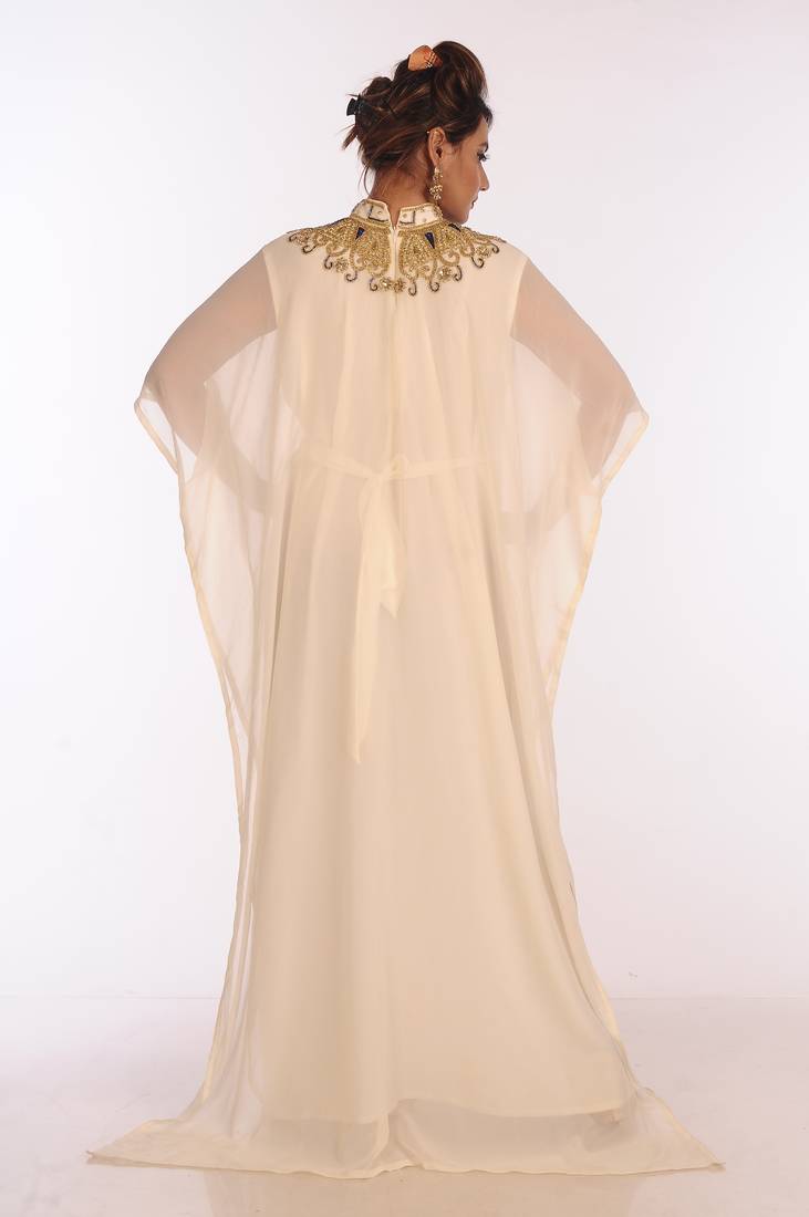 Cream Georgette Embroidered Zari Work Islamic Kaftans