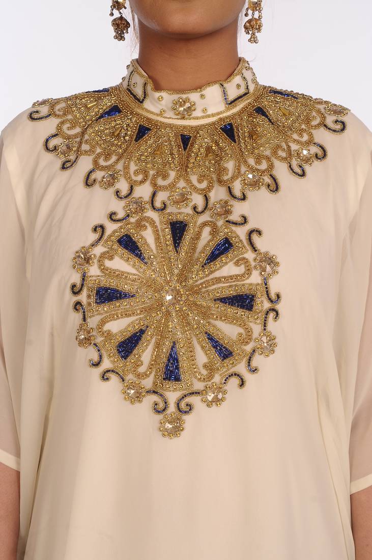 Cream Georgette Embroidered Zari Work Islamic Kaftans