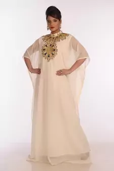Cream Georgette Embroidered Zari Work Islamic Kaftans