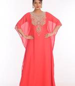 Pink Georgette Embroidered Zari Work Islamic Kaftans