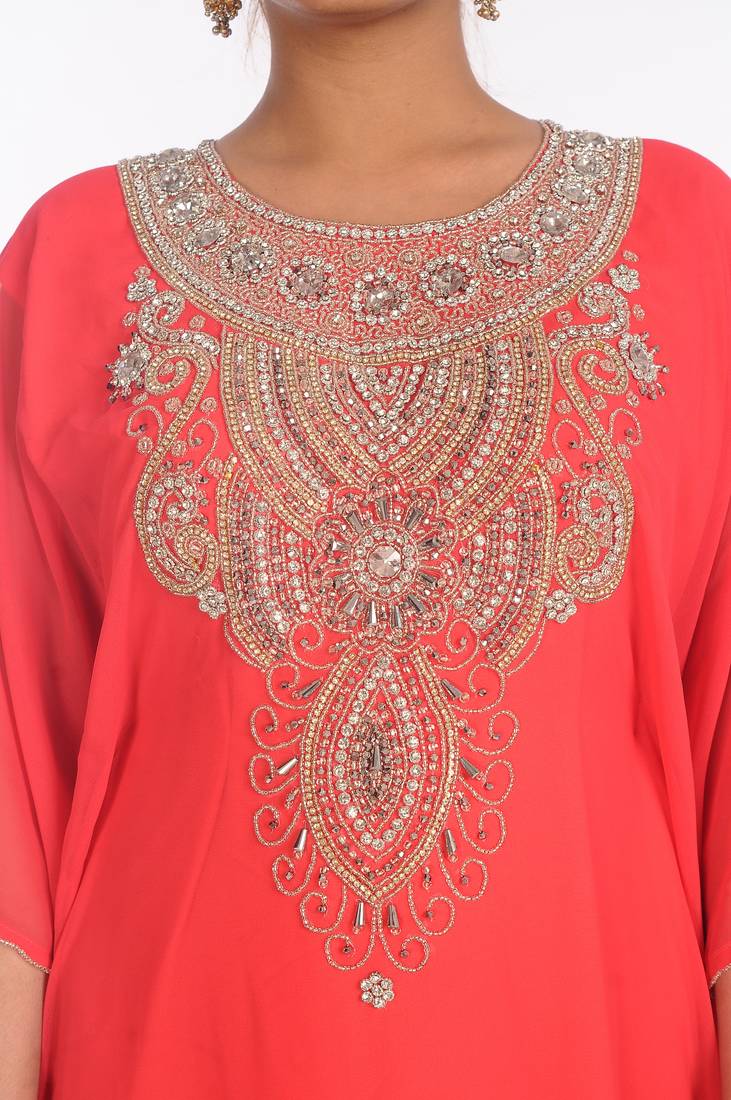 Pink Georgette Embroidered Zari Work Islamic Kaftans