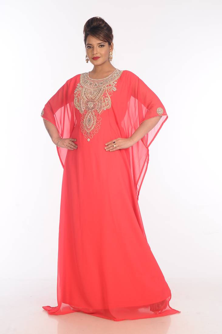 Pink Georgette Embroidered Zari Work Islamic Kaftans
