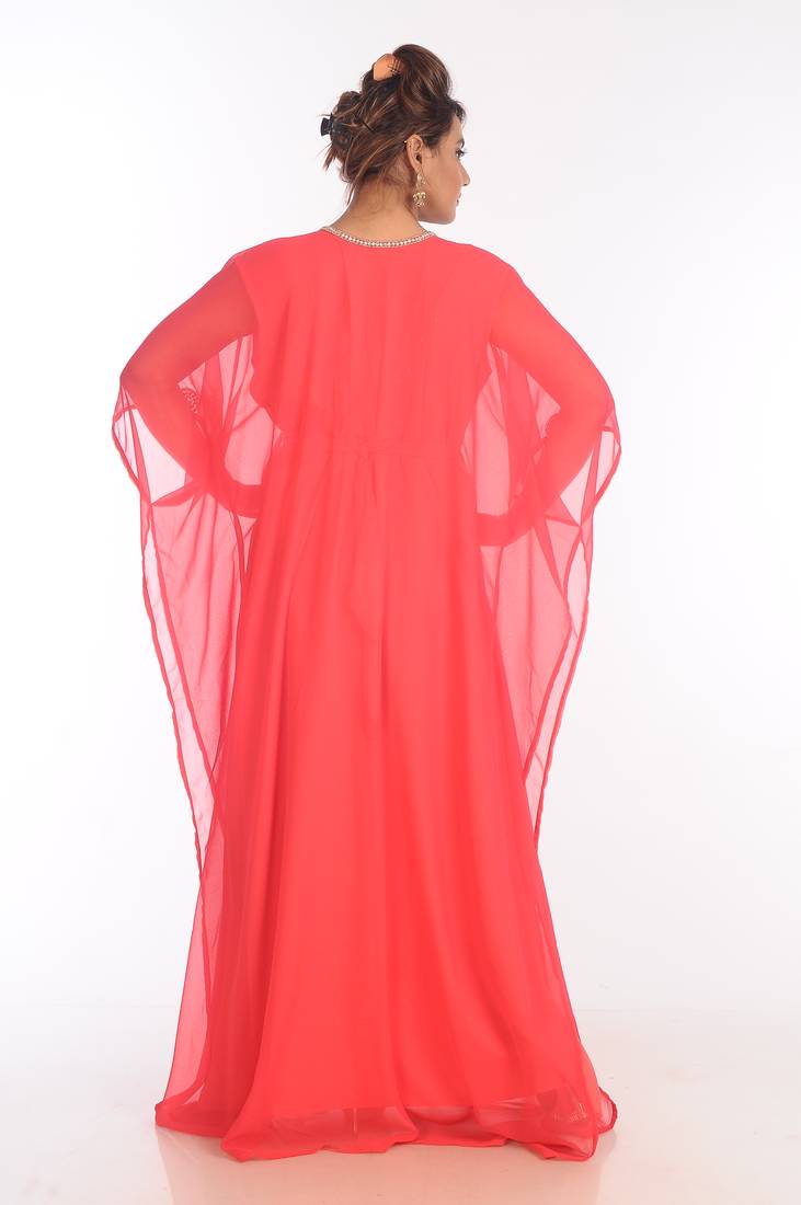 Pink Georgette Embroidered Zari Work Islamic Kaftans