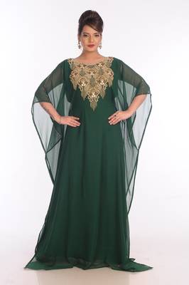 Green Georgette Embroidered Zari Work Islamic Kaftans 1