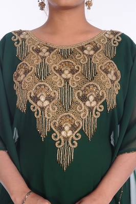 Green Georgette Embroidered Zari Work Islamic Kaftans 2