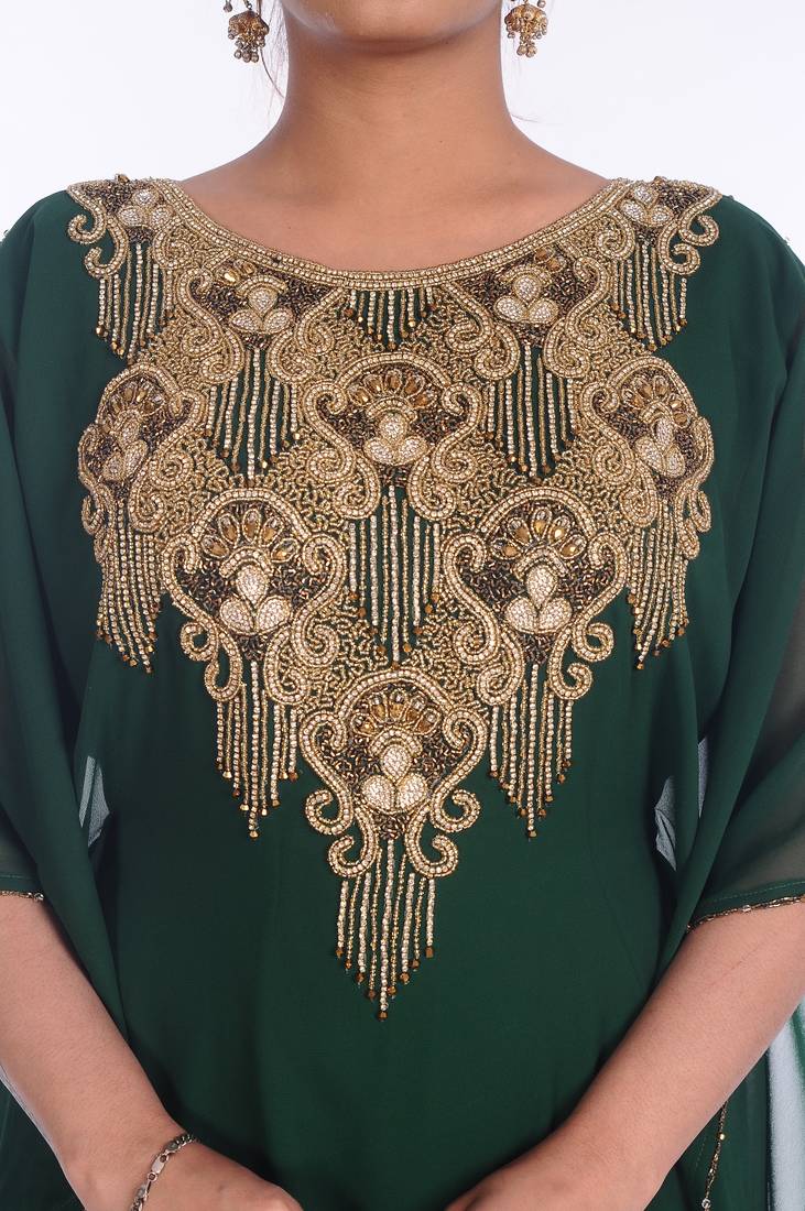 Green Georgette Embroidered Zari Work Islamic Kaftans