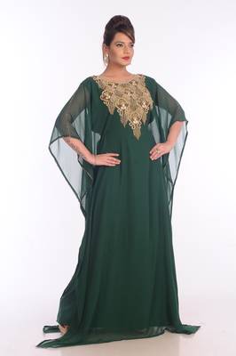 Green Georgette Embroidered Zari Work Islamic Kaftans 3