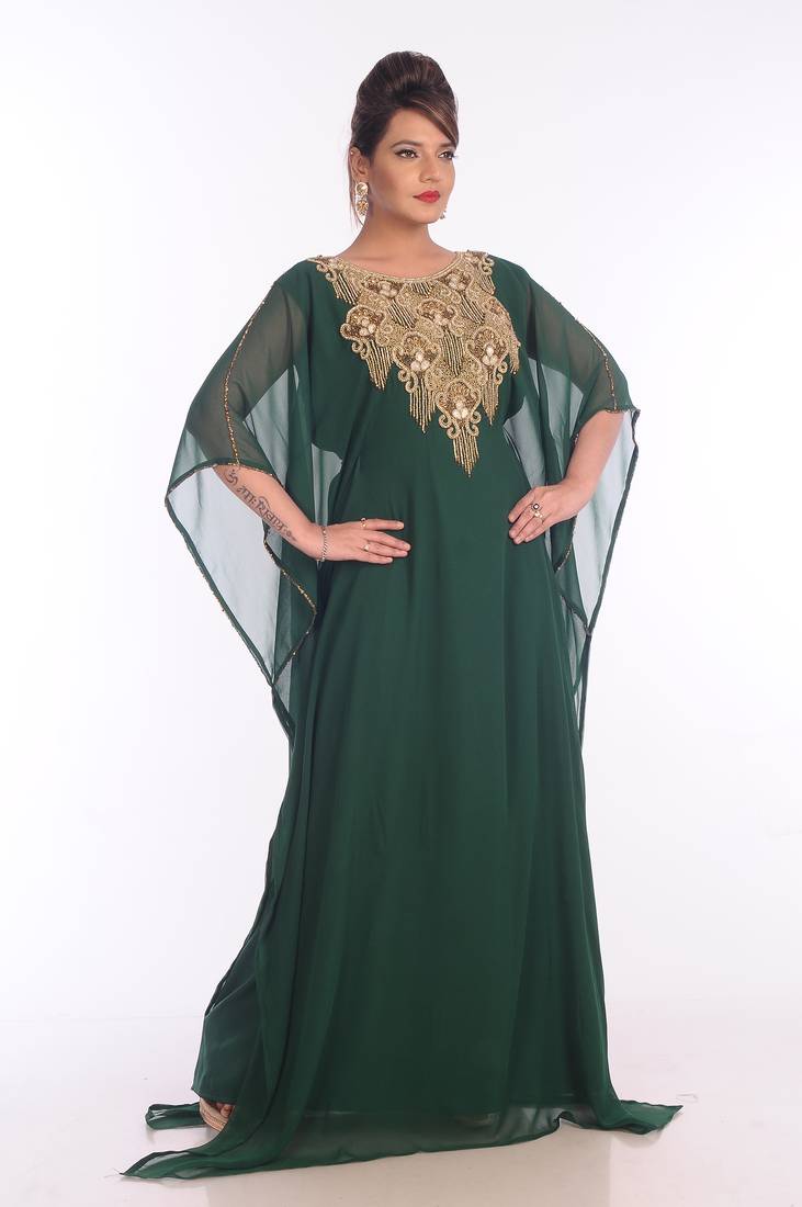 Green Georgette Embroidered Zari Work Islamic Kaftans