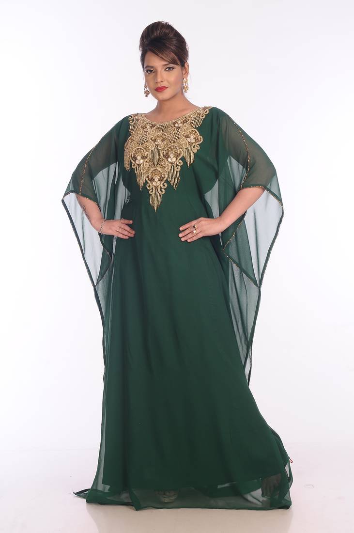 Green Georgette Embroidered Zari Work Islamic Kaftans
