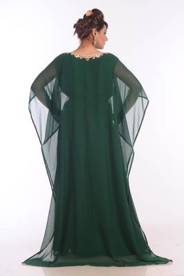 Green Georgette Embroidered Zari Work Islamic Kaftans 5