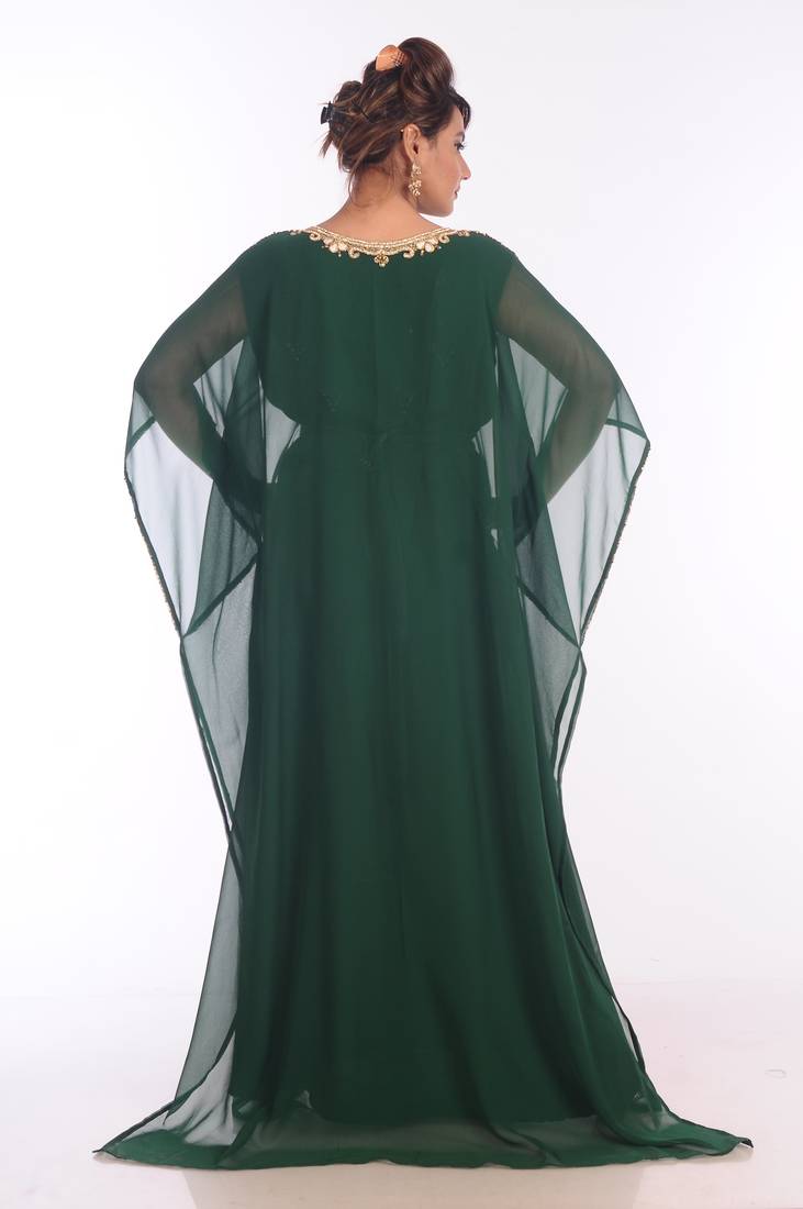 Green Georgette Embroidered Zari Work Islamic Kaftans