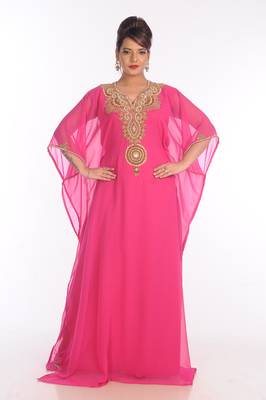 Pink Georgette Embroidered Zari Work Islamic Kaftans 1