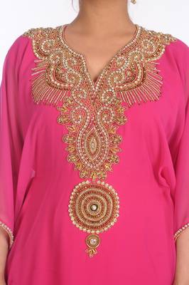 Pink Georgette Embroidered Zari Work Islamic Kaftans 2