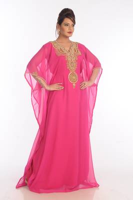 Pink Georgette Embroidered Zari Work Islamic Kaftans 3