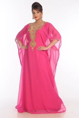 Pink Georgette Embroidered Zari Work Islamic Kaftans 4