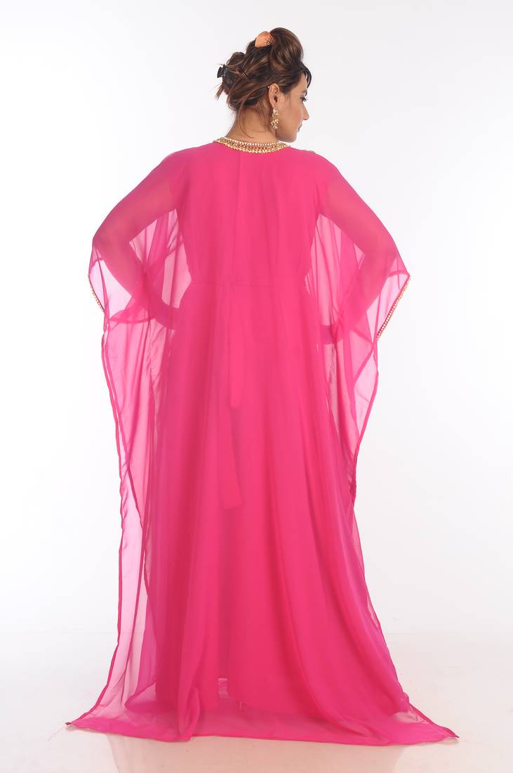 Pink Georgette Embroidered Zari Work Islamic Kaftans