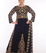 Navy Blue Velvet Embroidered Zari Work Islamic Kaftans