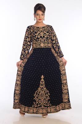 Navy Blue Velvet Embroidered Zari Work Islamic Kaftans 4