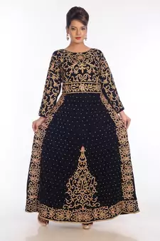 Navy Blue Velvet Embroidered Zari Work Islamic Kaftans