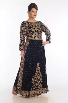 Navy Blue Velvet Embroidered Zari Work Islamic Kaftans