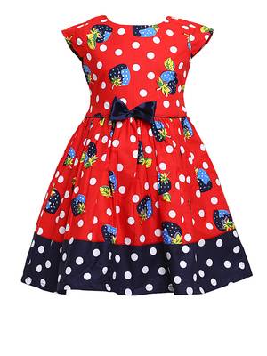 Red Printed Cotton Kids-Frocks 1
