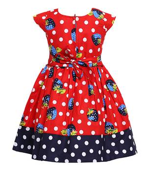 Red Printed Cotton Kids-Frocks 2