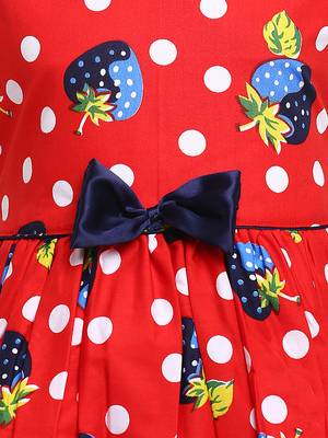 Red Printed Cotton Kids-Frocks 5