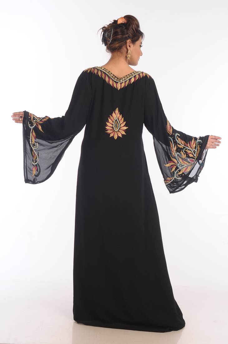 Black Georgette Embroidered Zari Work Islamic Kaftans