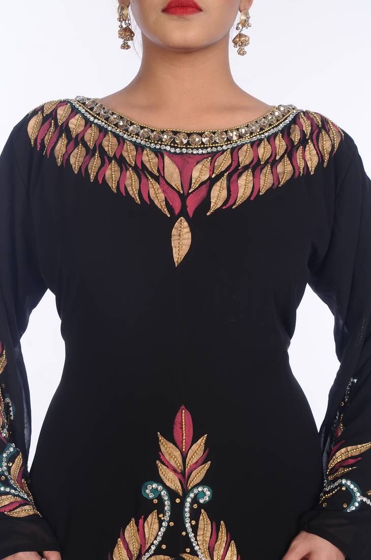 Black Georgette Embroidered Zari Work Islamic Kaftans
