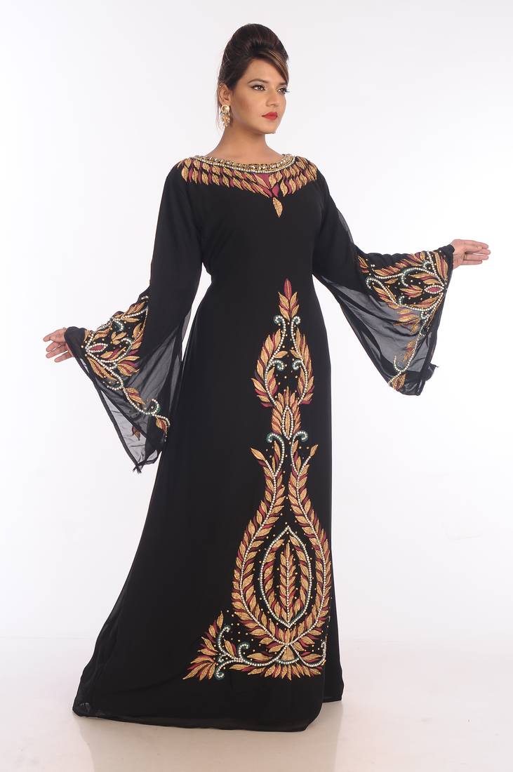 Black Georgette Embroidered Zari Work Islamic Kaftans