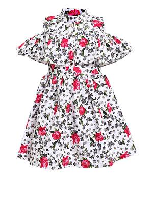White Printed Cotton Kids-Frocks 1