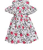 White Printed Cotton Kids-Frocks